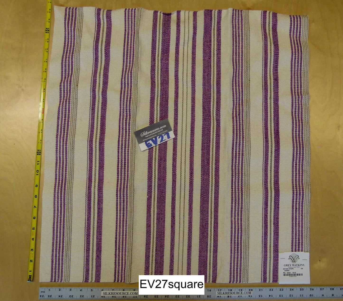 Scalamandre Grey Watkins Kotido Stripe Classic Purple - Square 26 inches x 26 inches