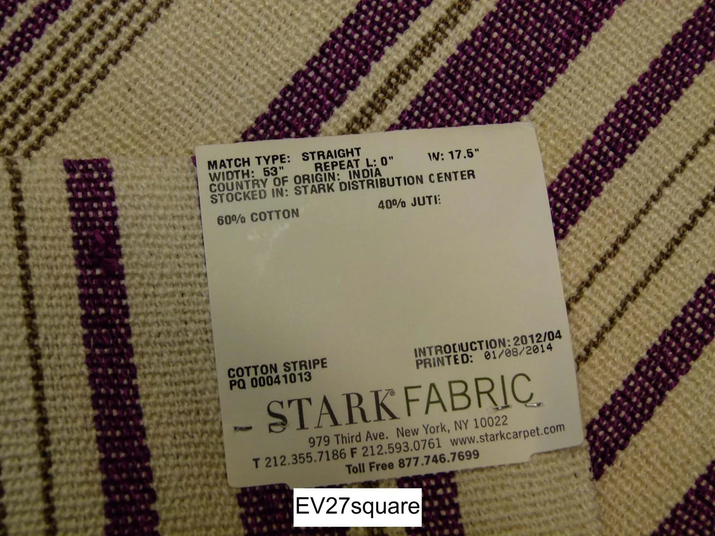 Scalamandre Grey Watkins Kotido Stripe Classic Purple - 26 inchesx35 inches Square