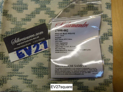 Scalamandre Malay Ikat Weave Aquamarine Jacquard Diamond Ogee Green - Square