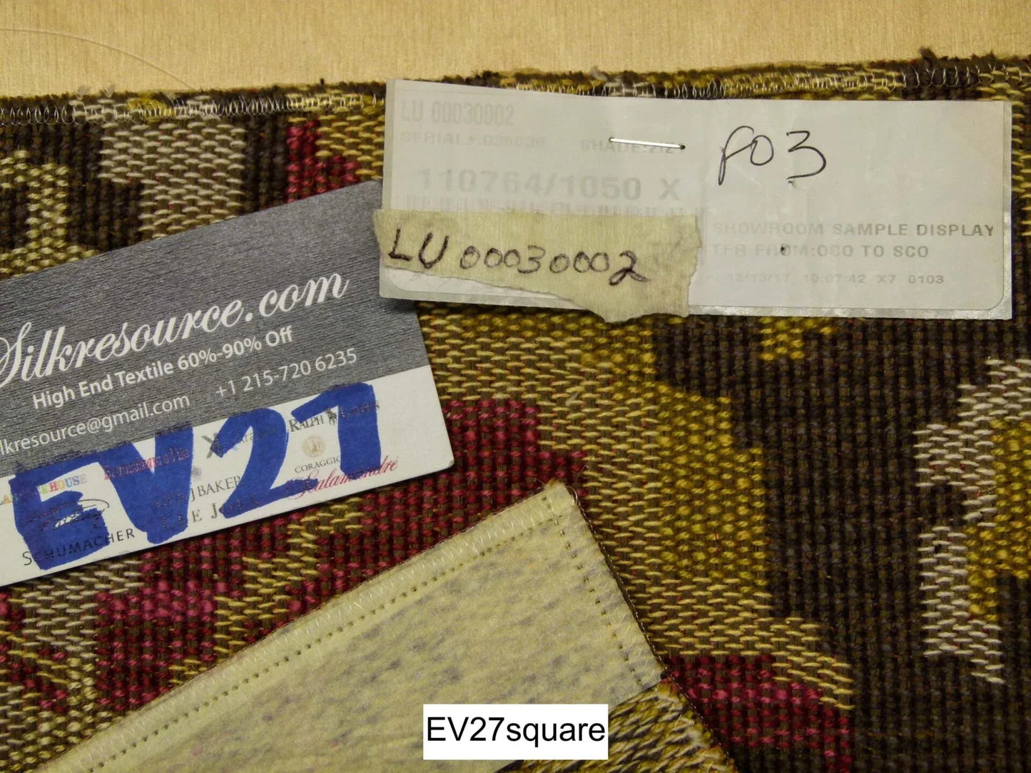 Scalamandre Abstract Woven - Yellow White Red on Brown Square