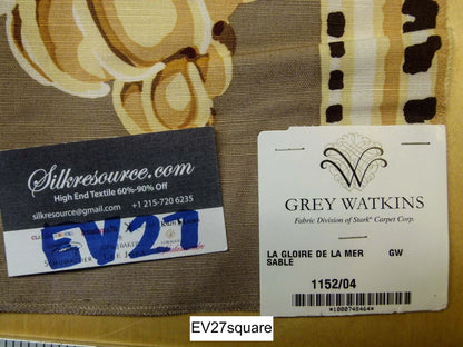 Scalamandre La Gloire De La Mer Sable Linen Print Seashells Large Pattern on Brown - Square 35" x 50"