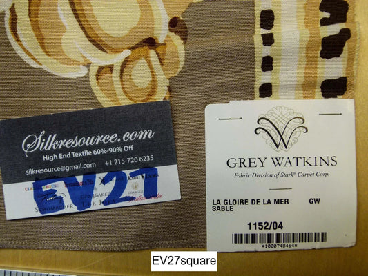 Scalamandre La Gloire De La Mer Sable Linen Print Seashells Large Pattern on Brown - Square 35" x 50"