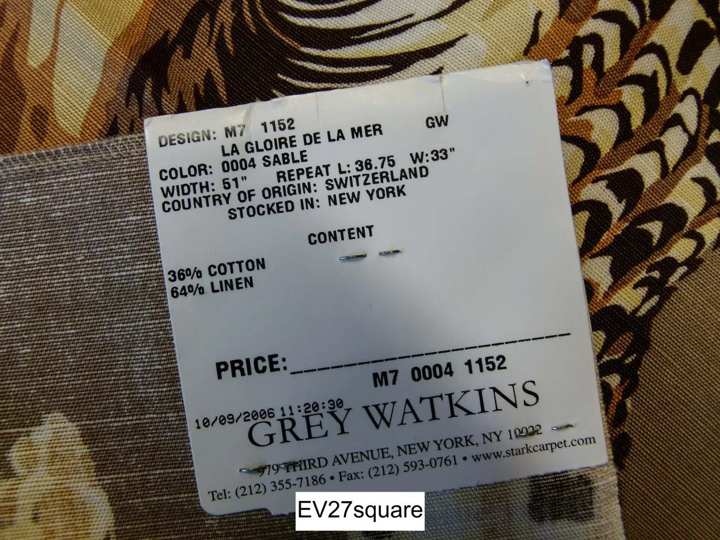 Scalamandre La Gloire De La Mer Sable Linen Print Seashells Large Pattern on Brown - Square 35" x 50"