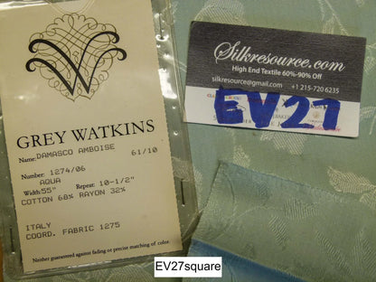 Scalamandre Damasco Amboise Aqua Botanical Foliage - Square 38" x 34"