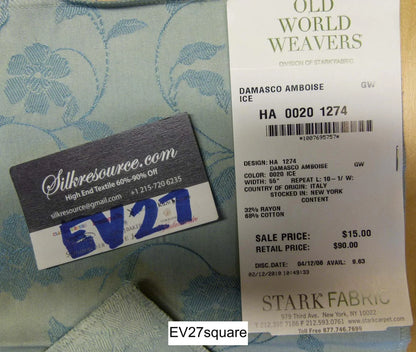 Scalamandre Damasco Amboise Ice Botanical Foliage - Square 18" x 27"