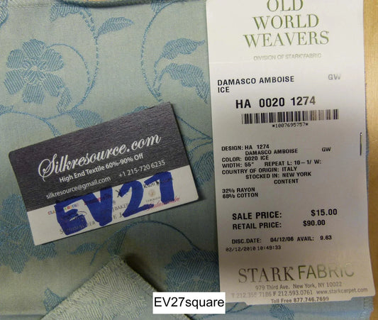 Scalamandre Damasco Amboise Ice Botanical Foliage - Square 18" x 27"