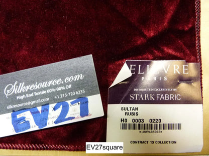 Scalamandre Lelievre Sultan Rubis Velvet Plain Deep Red - Square 27" x 27"