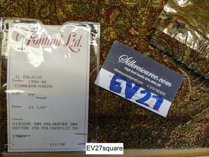 Scalamandre Palazzo Cinnebar/Green Paisley - Square 33" x 26"