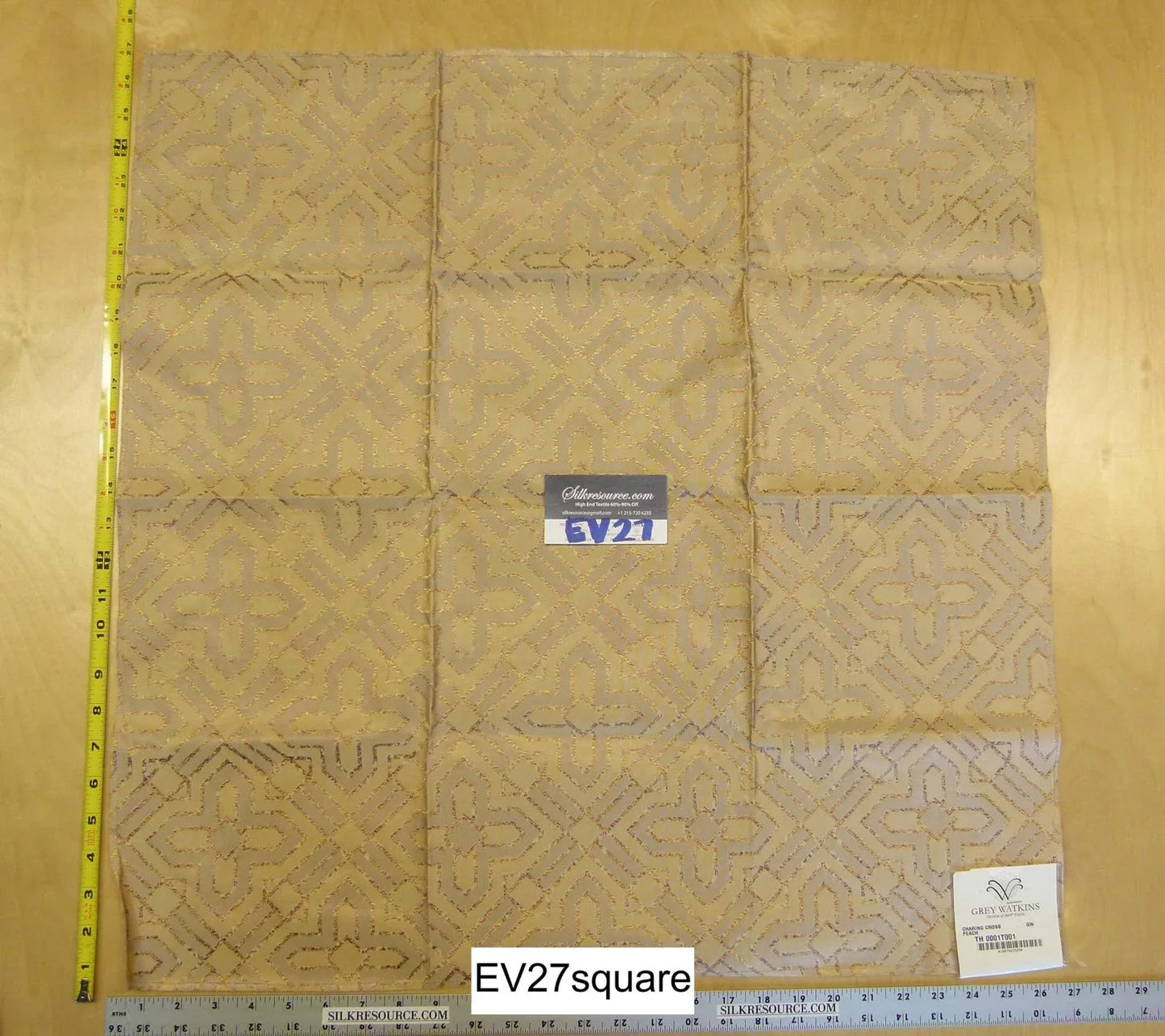 Scalamandre Grey Watkins Charing Cross Peach Gold Silk Lampas - Square