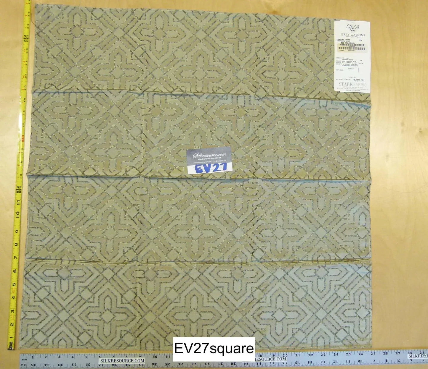 Scalamandre Grey Watkins Charing Cross Tranquil Blue Brown Silk Lampas - Square