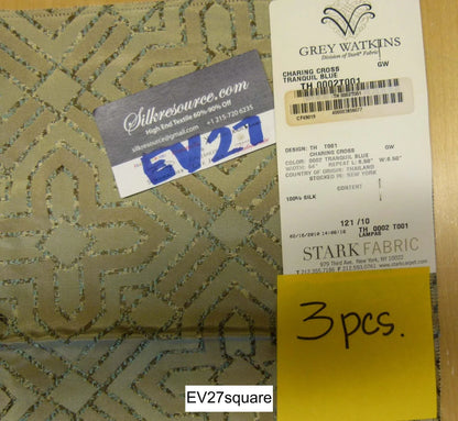 Scalamandre Grey Watkins Charing Cross Tranquil Blue Brown Silk Lampas - Square