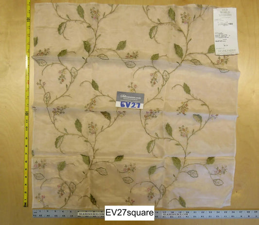 Scalamandre Old World Weavers Francesca Pastel Green Sheer Silk Embroidery Viscose - Square