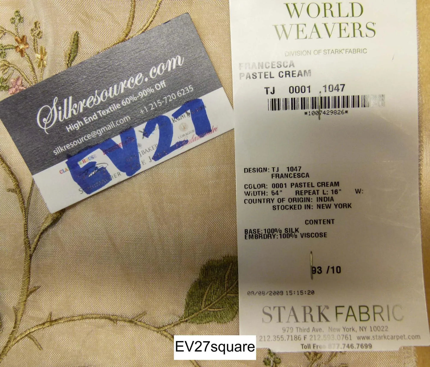 Scalamandre Old World Weavers Francesca Pastel Green Sheer Silk Embroidery Viscose - Square