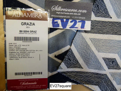 Scalamandre Alhambra Grazia Sea Embroidery Black Gray White - Square