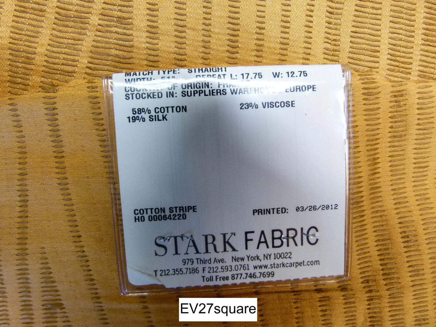 Scalamandre Lelievre Washi Curry Yellow Cotton Stripe - Square