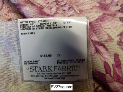 Scalamandre Grey Watkins Grey Gardens Pinks Floral Print Linen - Square 17" x 28"