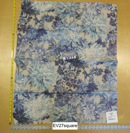 Scalamandre Grey Watkins Grey Gardens Blues Floral Print Linen - Square 33" x 28"