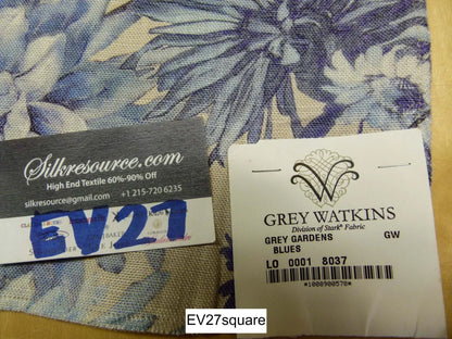 Scalamandre Grey Watkins Grey Gardens Blues Floral Print Linen - Square 33" x 28"