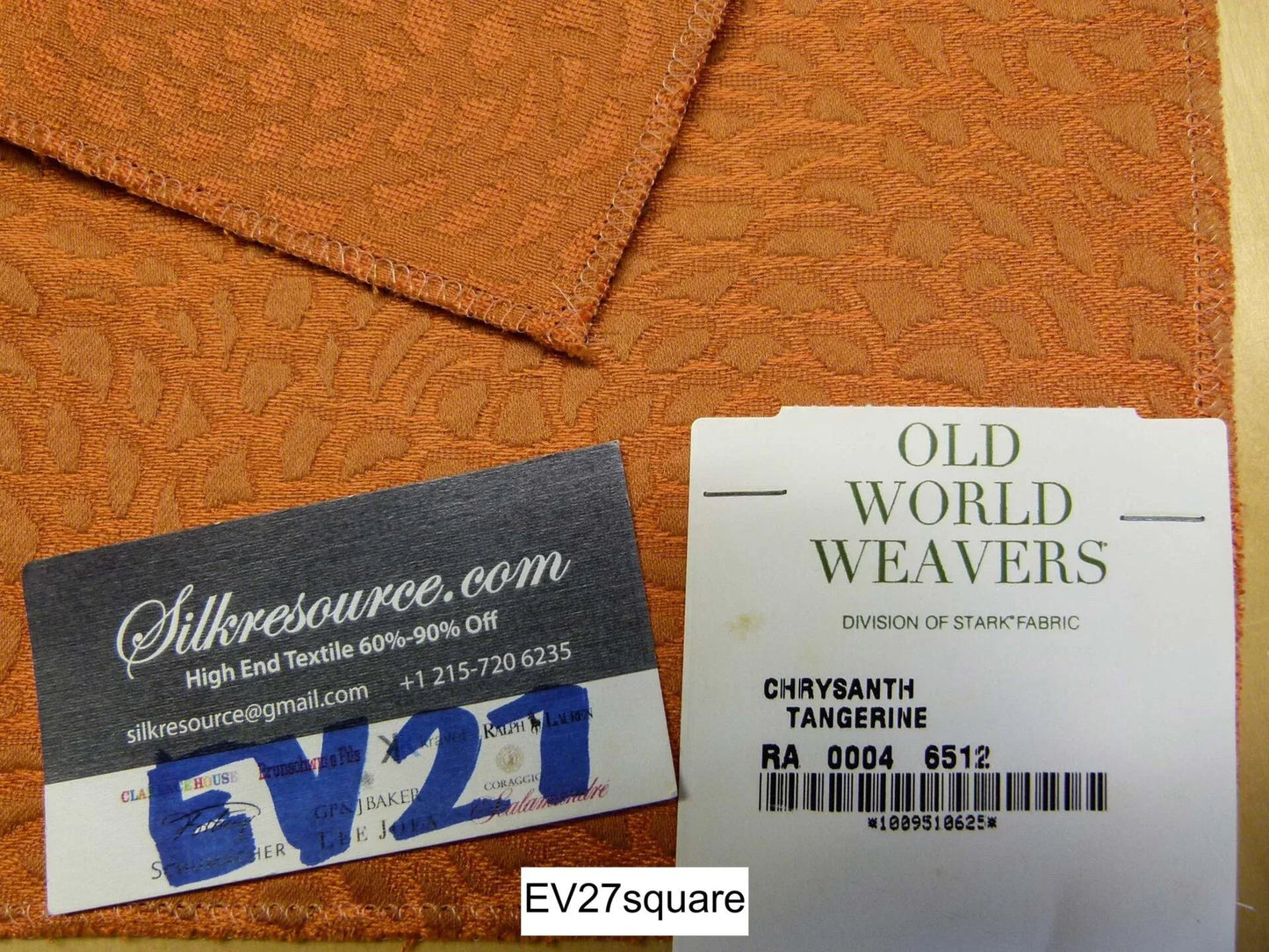 Scalamandre Old World Weavers with Chrysanth Tangerine Orange Plains - Texture Floral Small Jacquard Square