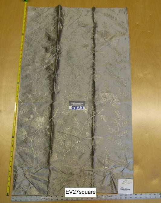 Scalamandre Old World Weavers Villa Taranto Silver Silk Embroidery Floral - Square 43" x 24"