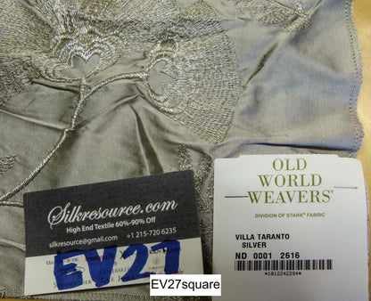 Scalamandre Old World Weavers Villa Taranto Silver Silk Embroidery Floral - Square 43" x 24"