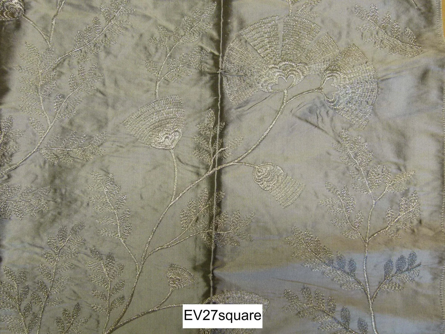 Scalamandre Old World Weavers Villa Taranto Silver Silk Embroidery Floral - Square 43" x 24"