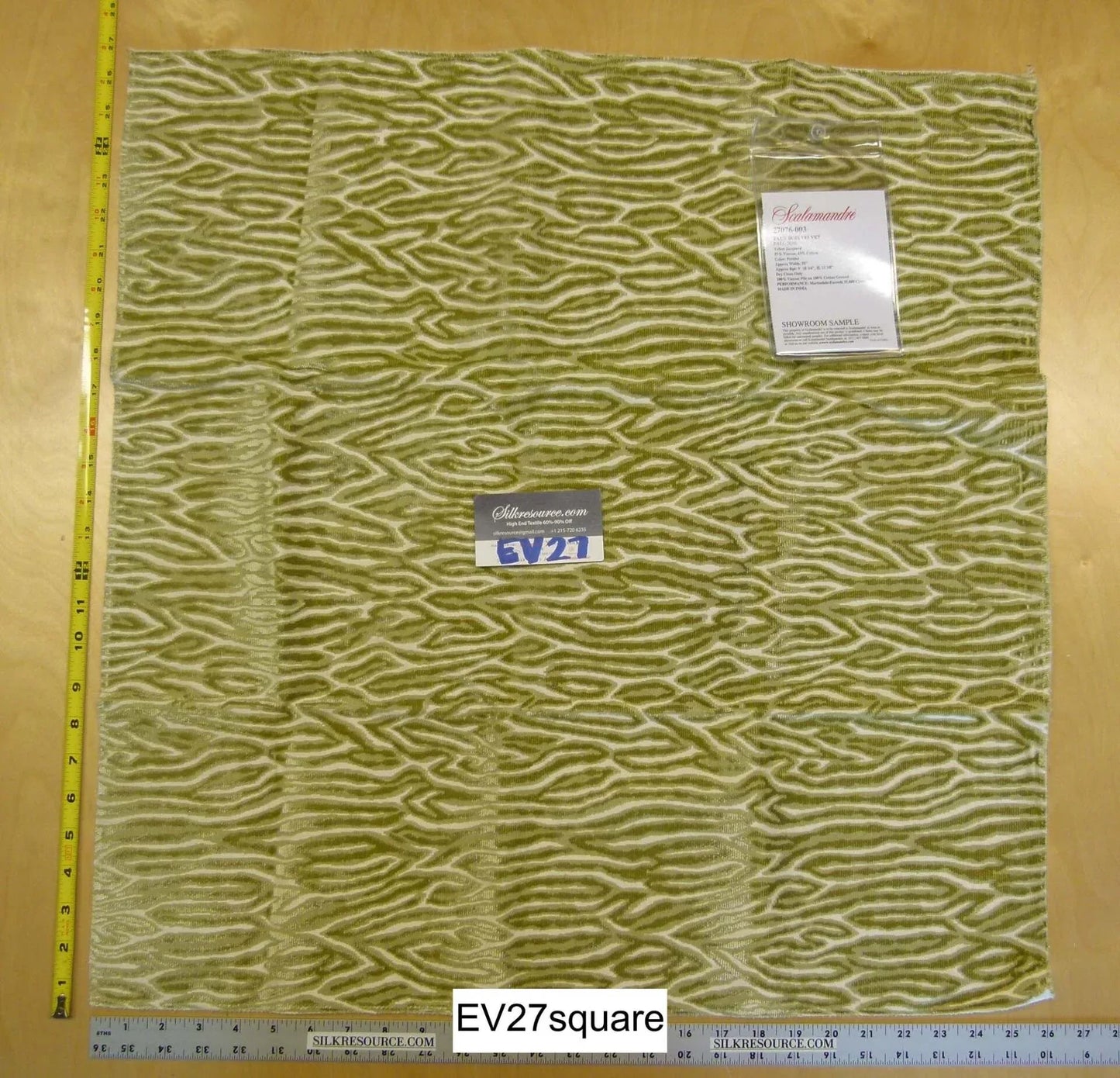 Scalamandre Faux Bois Velvet Peridot Cut Velvet Abstract Green - Square MSRP USD594/Y