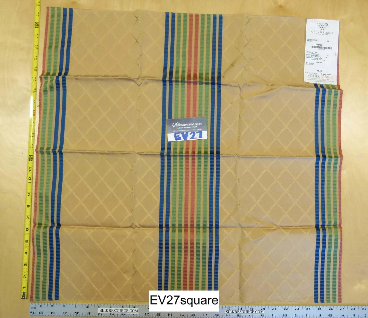 Scalamandre Grey Watkins Roquebrune Honey Diamond Ogee Stripe - Square