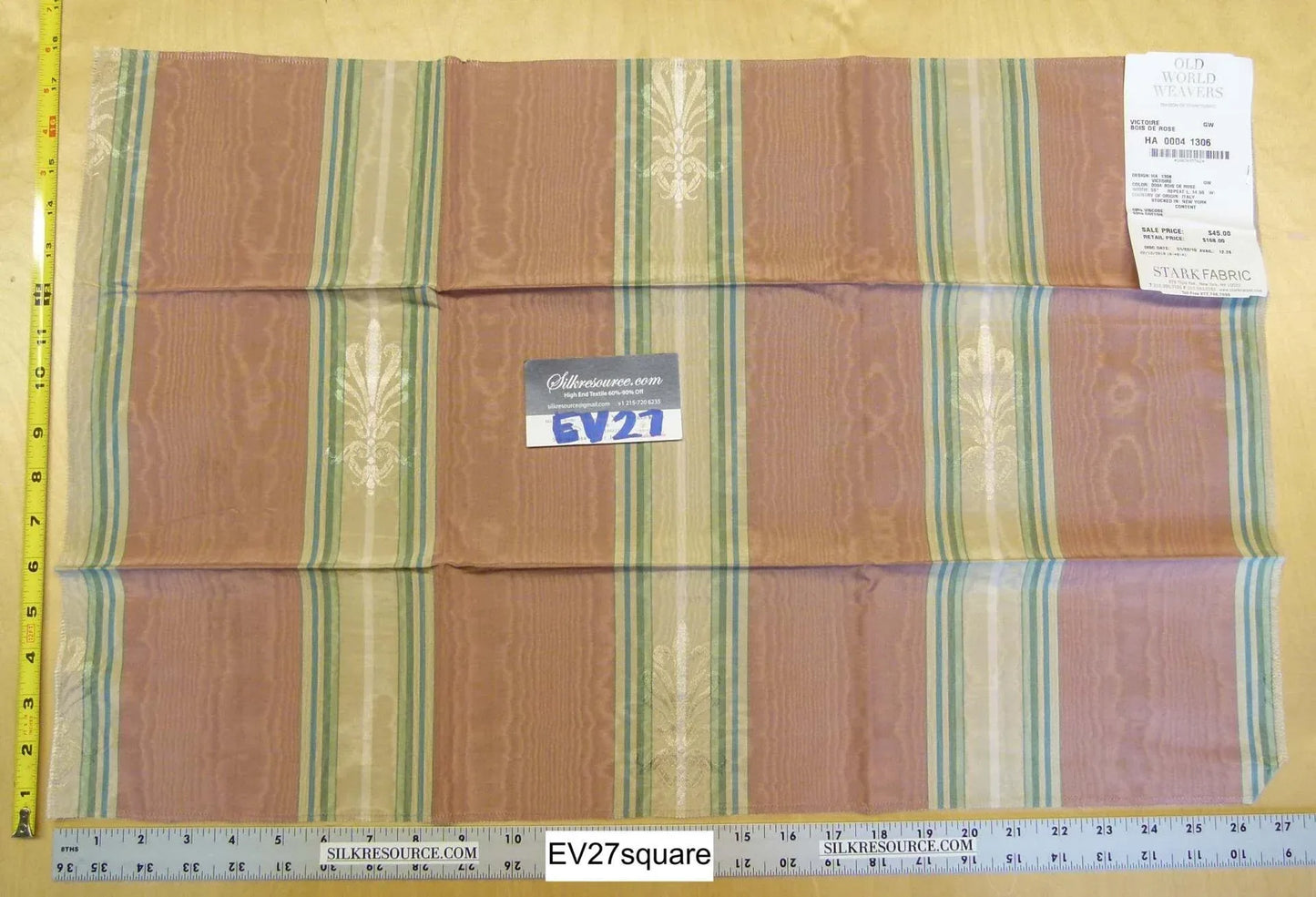 Scalamandre Grey Watkins Victoire Bois De Rose Moire Stripe - Square 17" x 27"