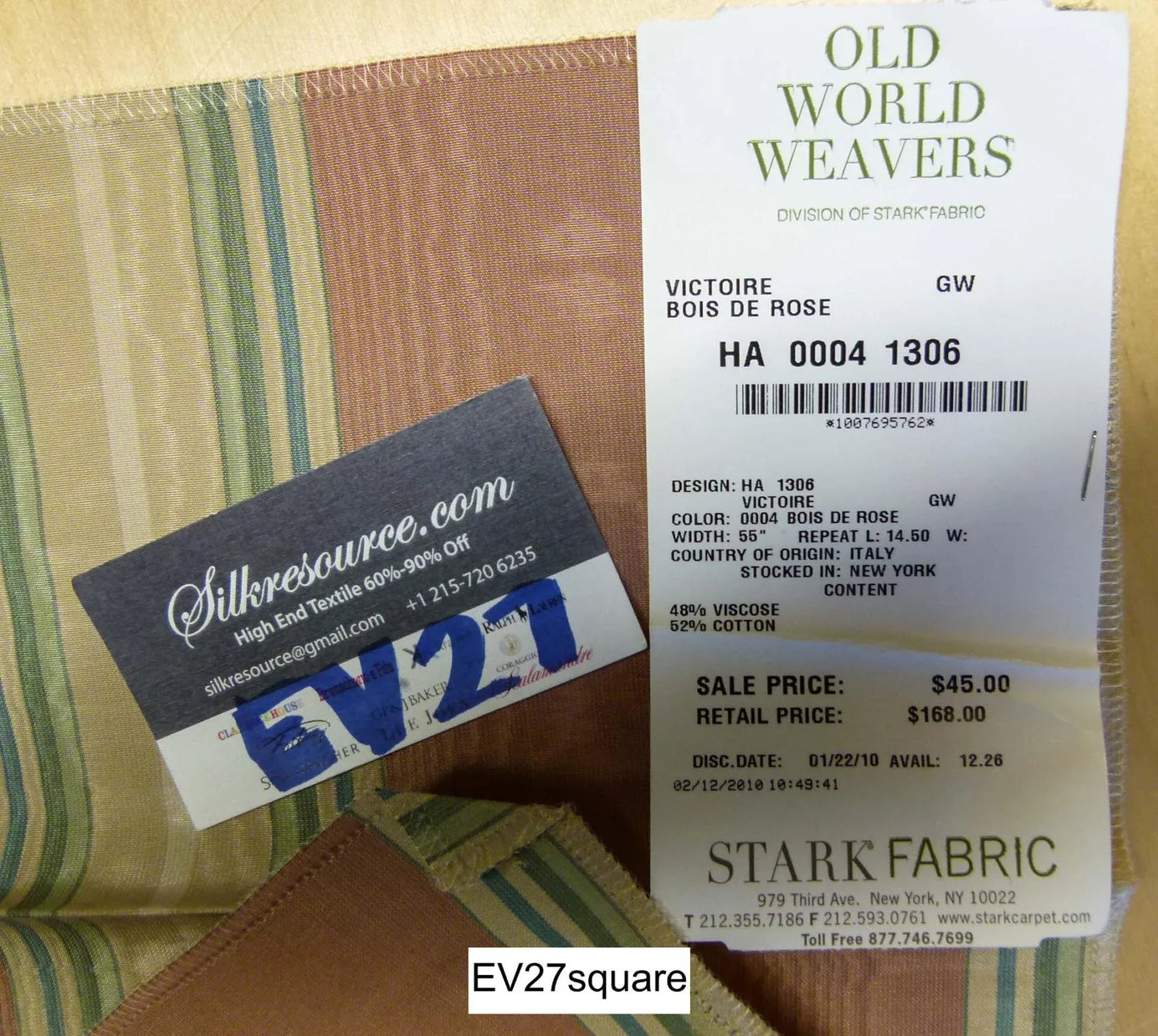 Scalamandre Grey Watkins Victoire Bois De Rose Moire Stripe - Square 17" x 27"