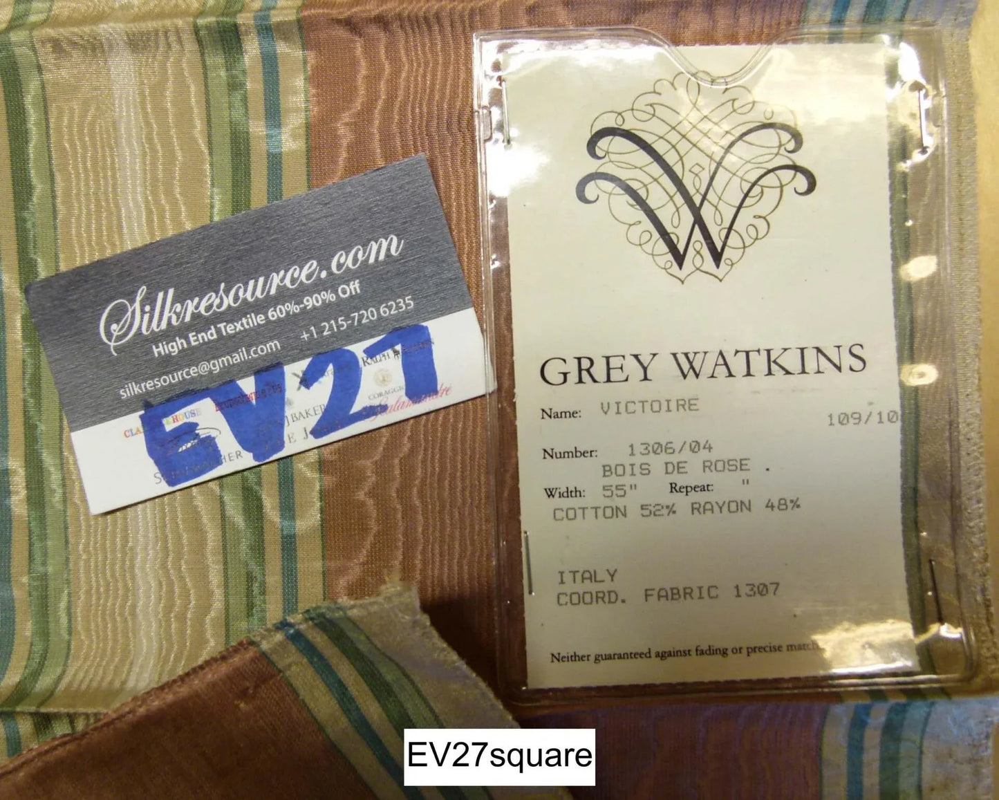 Scalamandre Grey Watkins Victoire Bois De Rose Moire Stripe - Square 34" x 27"