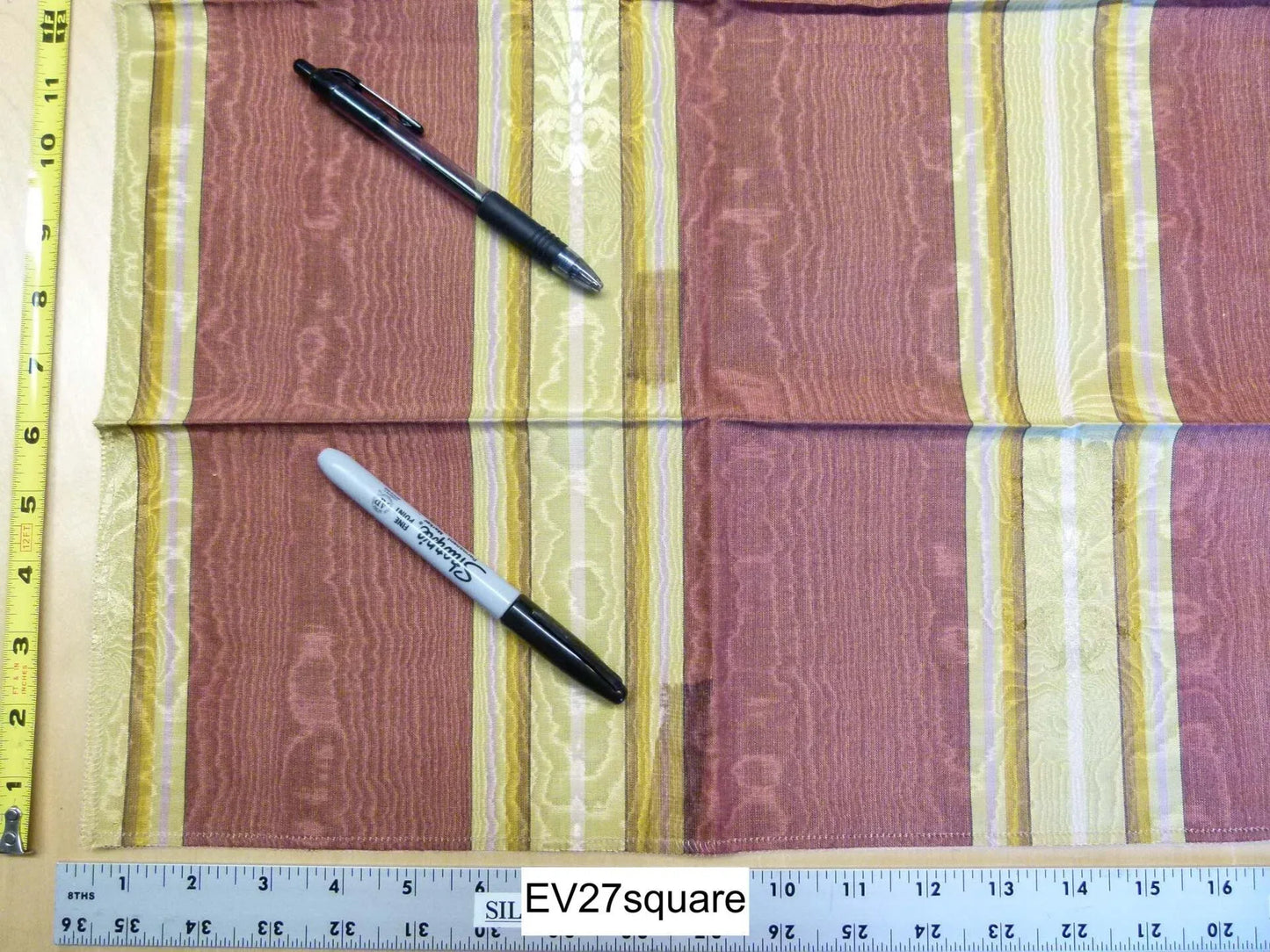 Scalamandre Grey Watkins Victoire Bois De Rose Moire Stripe - Square 18" x 27"