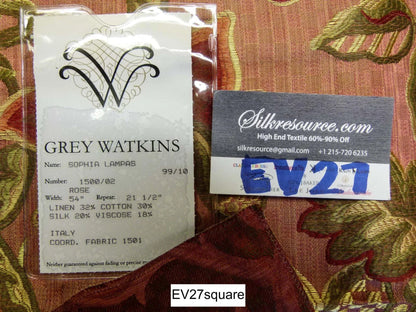Scalamandre Grey Watkins Sophia Lampas Rose Botanical Tree Foliage Silk Lampas - Square 34"x36"