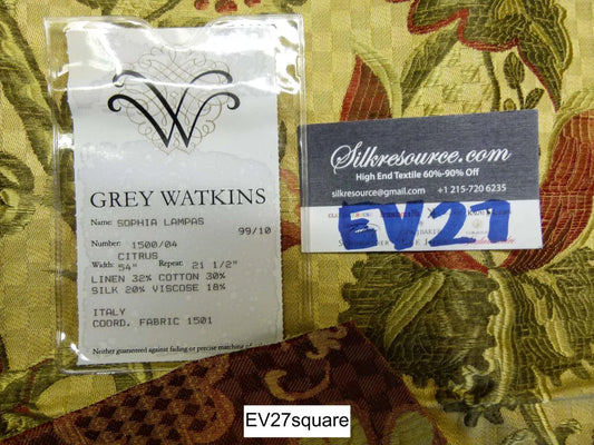 Scalamandre Grey Watkins Sophia Silk Lampas in Citrus Yellow Botanical Tree Foliage - Square 34"x36"