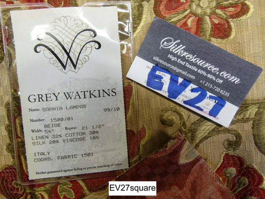 Scalamandre Grey Watkins Sophia Lampas Beige Botanical Tree Foliage Silk Lampas - Square