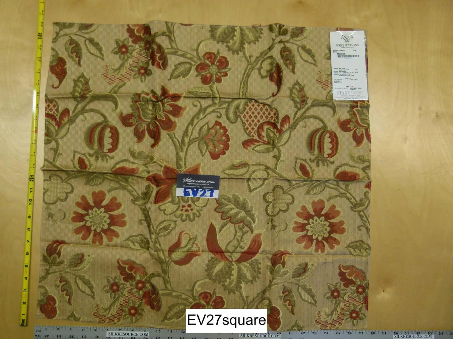 Scalamandre Grey Watkins Sophia Lampas Beige Botanical Tree Foliage Silk Lampas - Square