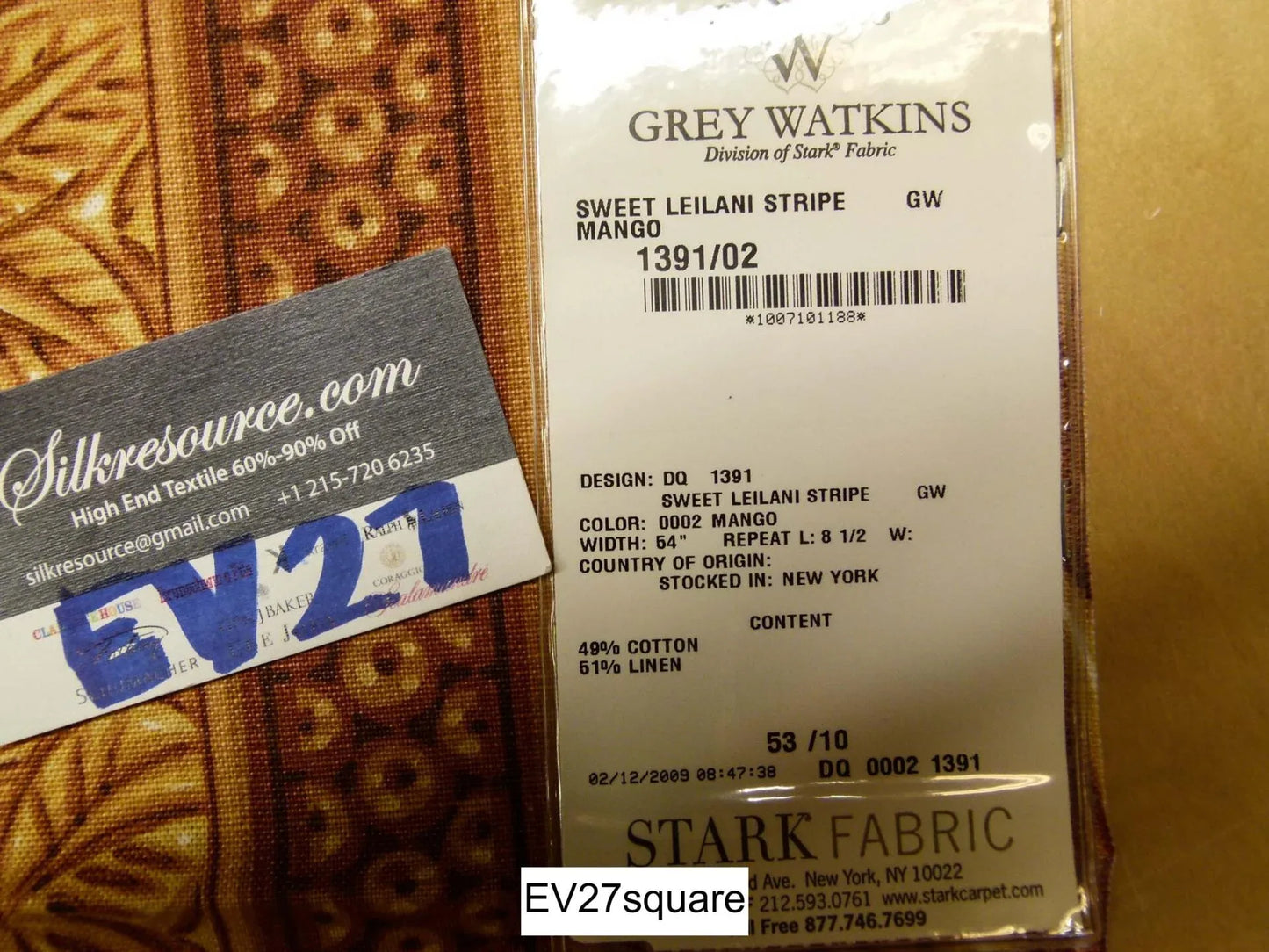 Scalamandre Grey Watkins Sweet Leilani Stripe Mango Yellow Brown - Square