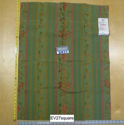 Scalamandre Grey Watkins Samarcanda Stripe Green Botanical Scroll - 34 Inches x 26 Inches Square