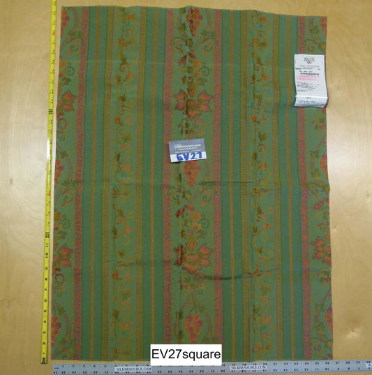 Scalamandre Grey Watkins Samarcanda Stripe Green Botanical Scroll - 34 Inches x 26 Inches Square