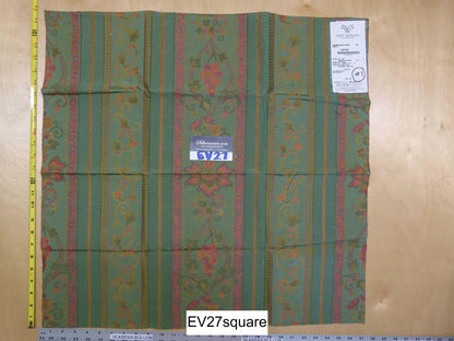 Scalamandre Grey Watkins Samarcanda Stripe Green Botanical Scroll - Square 26 Inches x 27 Inches