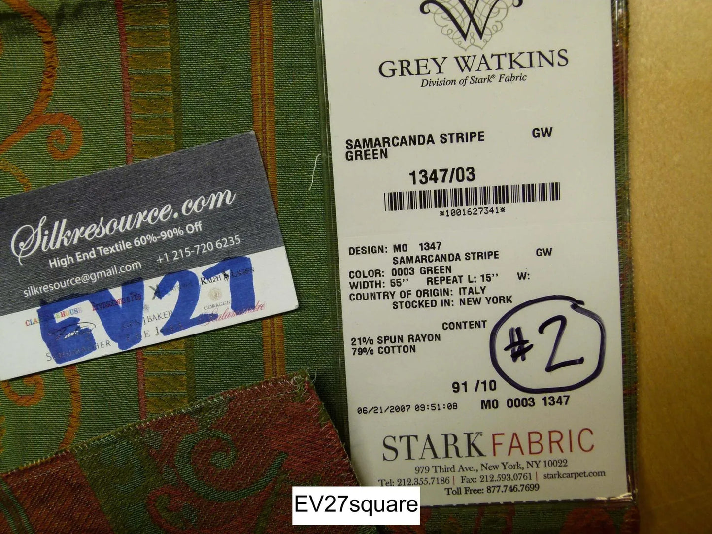 Scalamandre Watkins Samarcanda Stripe Botanical Scroll - Square 25 Inches x 27 Inches