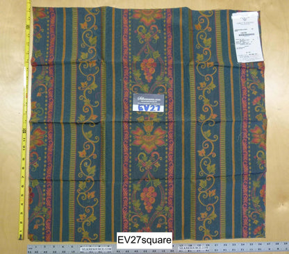 Scalamandre Grey Watkins Samarcanda Stripe Blue Botanical Scroll - Square 26 inches x 27 inches