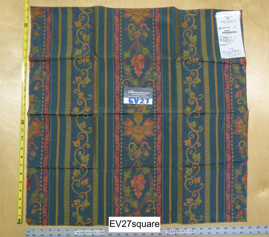 Scalamandre Grey Watkins Samarcanda Stripe Blue Botanical Scroll - Square 26 inches x 27 inches