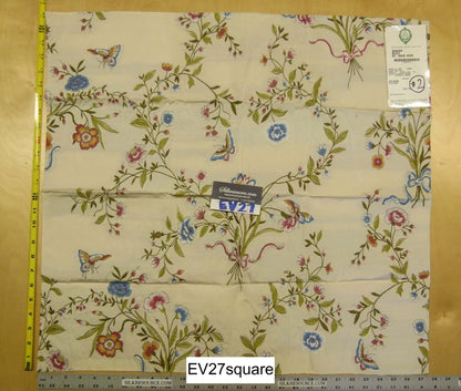 Scalamandre Old World Weaver Sagan Bleu Floral Botanical Foliage Butterfly on Cream - Square 25 inches x 27 inches