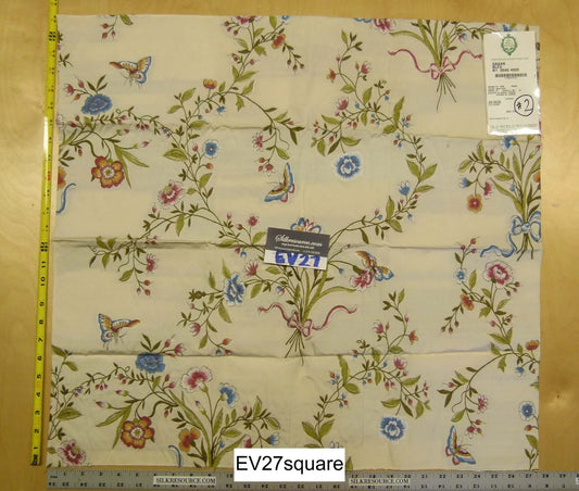 Scalamandre Old World Weaver Sagan Bleu Floral Botanical Foliage Butterfly on Cream - Square 25 inches x 27 inches