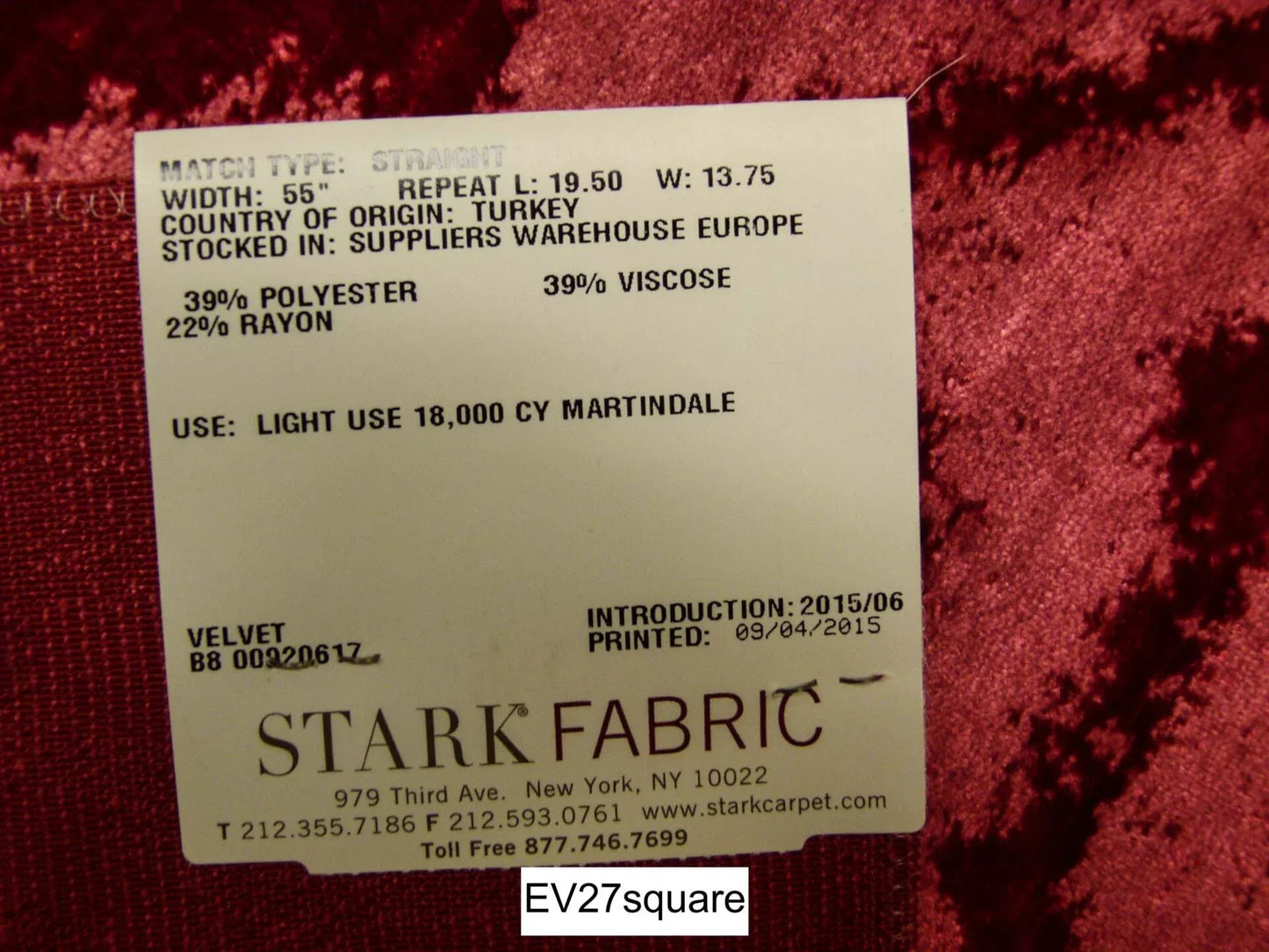 Scalamandre Alhambra Edwin Luscious Red Velvet - Square