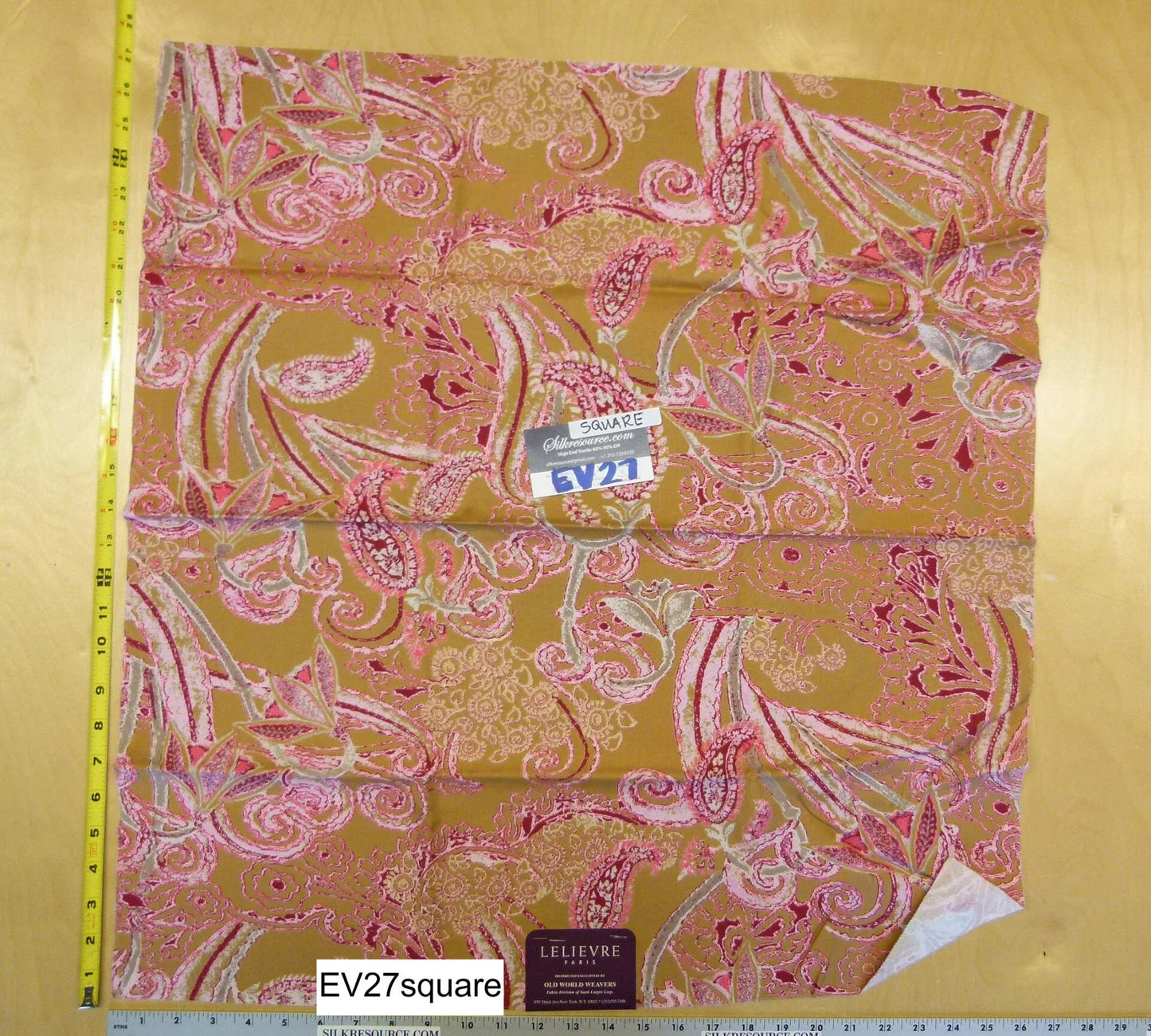 Scalamandre Old World Weavers Albus Praline Cotton Paisley Yellow Pink - Square 26"x26