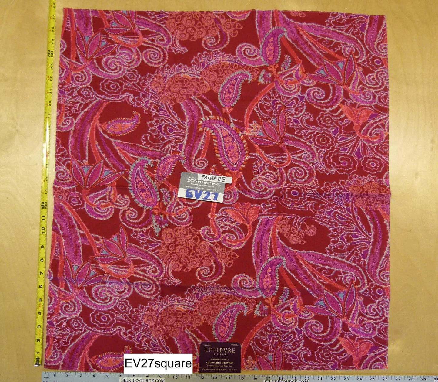 Scalamandre Old World Weavers Albus Praline Cotton Paisley - Square, Red Pink 27"x26"