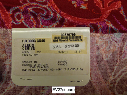 Scalamandre Old World Weavers Albus Praline Cotton Paisley - Square, Red Pink 27"x26"