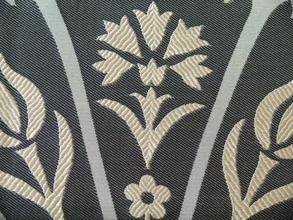 100%silk Lampas Tulip Fan Damask 536 "smoke" Black Charcoal Silver Gold Bty MSRP USD296/y!